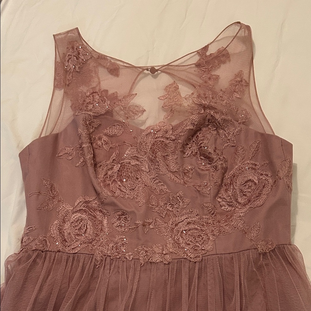 David's Bridal Dusty Rose Lace Gown